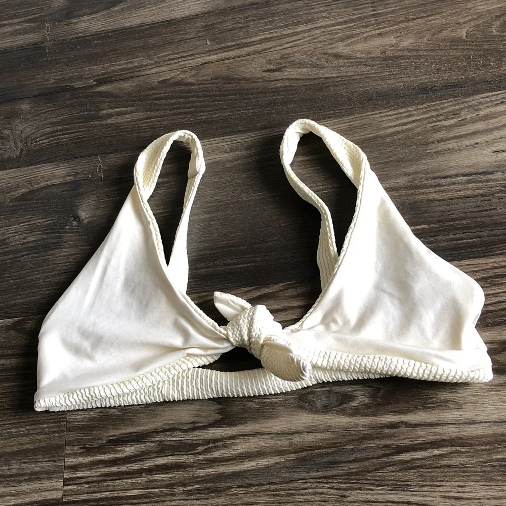 Monday Swimwear Portugal Tie Bikini Top Ivory Crinkle P XS 0 2